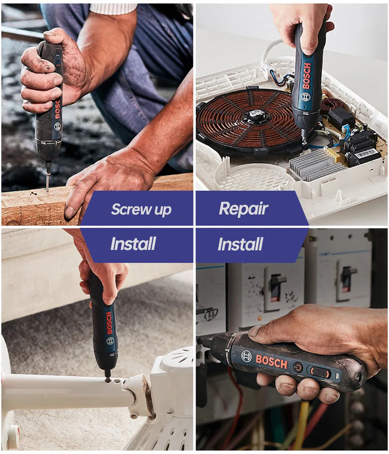 Bosch go2 chave de fenda elétrica recarregável 3.6v inteligente sem fio mini ferramenta elétrica 6 modos torques ajustáveis kits de ferramentas chave de fenda